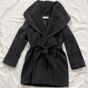 T Tahari Wool Blend Oversized Shawl Collar Wrap Coat Charcoal Gray Size XL